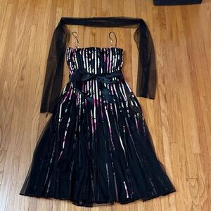 JS Collections Elegant Black Dress with Colorful Details